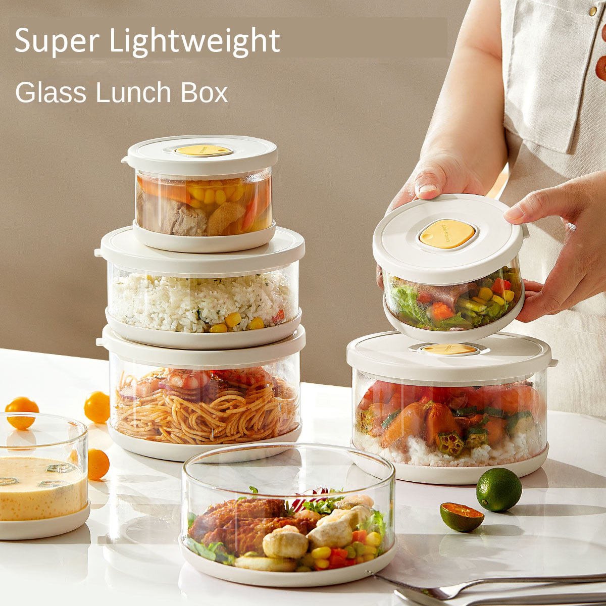 Meal Prep Frozen Food - ภาชนะเก็บอาหารแก้ว กล่องอาหารกลางวันน้ำหนักเบา ปิดสนิท สำหรับข้าวแช่แข็ง ชามสลัด และฝาปิด