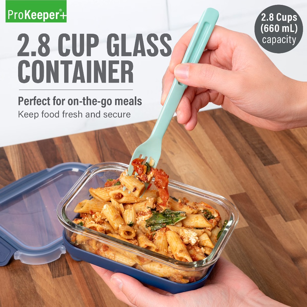 Meal Prep Glass Containers With Lids - ภาชนะเก็บอาหารแก้วขนาด 2.8 คัพ พร้อมฐานซิลิโคนและฝาปิดล็อคแน่นสนิท สำหรับห้องครัว ตู้เย็น