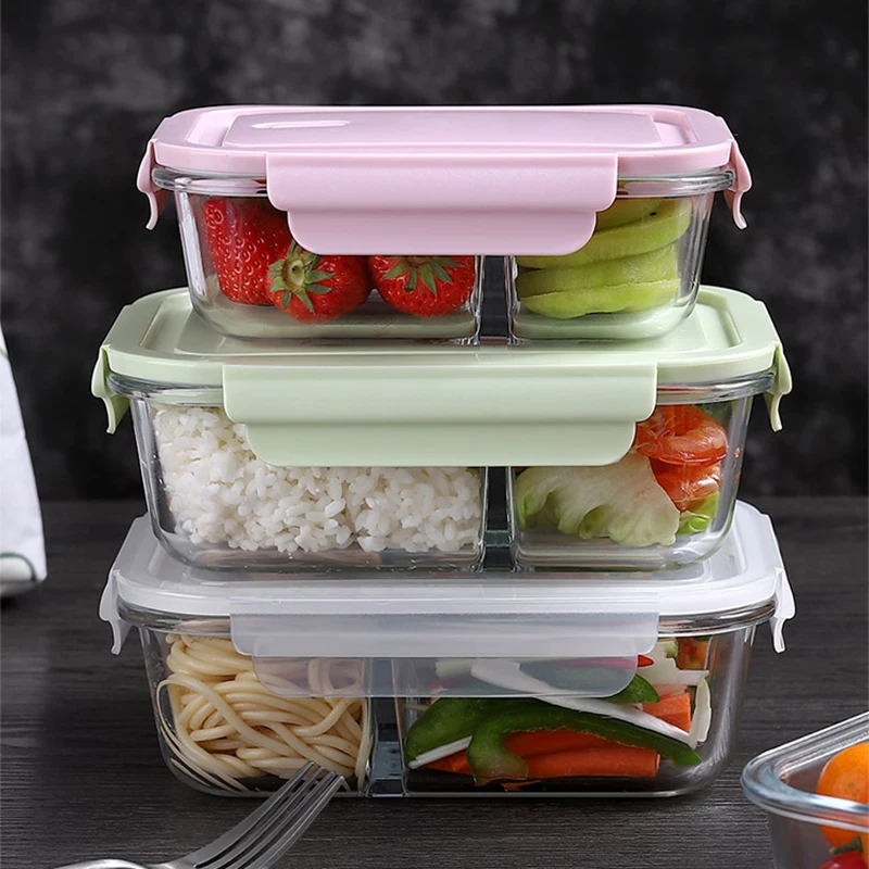 Meal Prep Glass Containers With Lids - กล่องอาหารกลางวันแก้วปิดผนึกกล่องเก็บความสดพร้อมฝาปิดแบบพกพานักเรียนกล่องปิคนิคไมโครเวฟอุ่นอาหารพิเศษกล่อง Bento