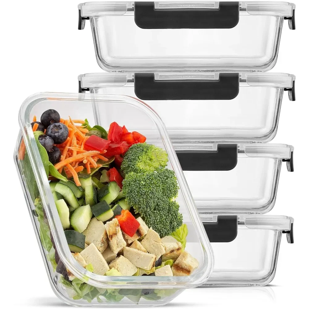 Meal Prep Glass Containers With Lids - y ภาชนะเก็บอาหารแบบแก้วพร้อมฝาปิด ภาชนะเตรียมอาหารแก้ว 5 แพ็คนํากลับมาใช้ใหม่ได้ 35