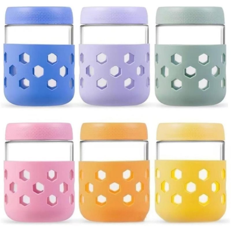 Meal Prep Glass Containers With Lids - ขวดแก้วเนื้อนิ่มพร้อมฝาปิดสุญญากาศ, ขวดเตรียมอาหารปากกว้าง (1 ชุด), ภาชนะใส่ข้าวโอ๊ตข้ามคืนพร้อมฝาปิดและปลอกซิลิโคน