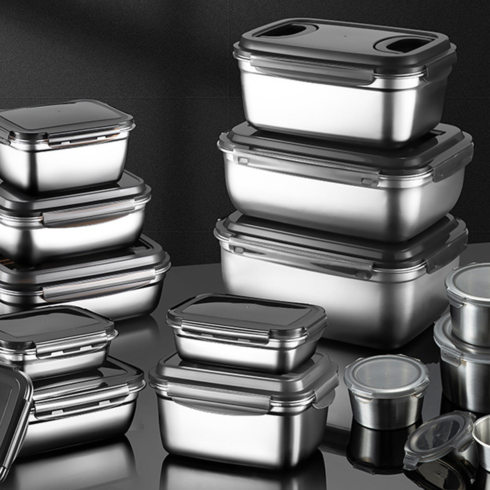 Meal Prep Oven Safe Containers - ภาชนะเก็บอาหารสแตนเลสพร้อมฝาปิด ป้องกันการรั่วซึมและสุญญากาศ สำหรับเตรียมอาหารในครัว กล่องอาหารกลางวัน ใช้กับตู้แช่แข็งและเตาอบได้