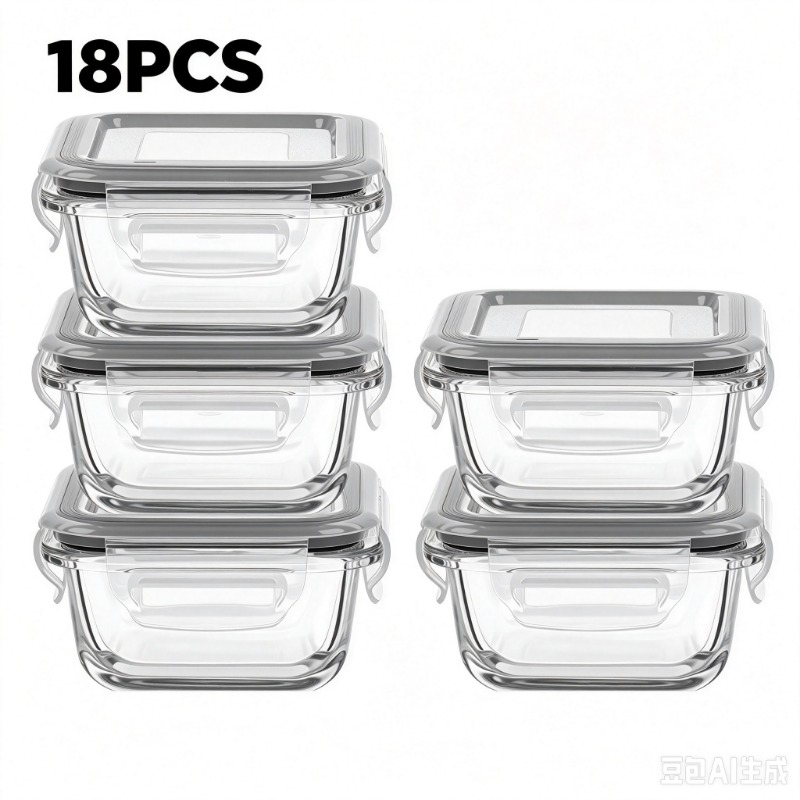 Meal Prep Glass Containers With Lids - ชุดภาชนะเก็บอาหารแก้ว 18 ชิ้น, ฝาปิดแน่นสนิทแบบล็อค, ภาชนะเตรียมอาหารแก้วปลอดสาร BPA,