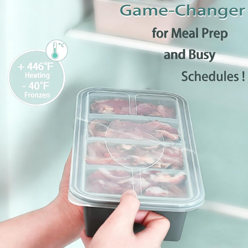 Meal Prep Oven Safe Containers - ถาดทำน้ำแข็งซิลิโคนสำหรับแช่แข็ง พร้อมฝาปิด สำหรับทำก้อนน้ำแข็งซุป ภาชนะเตรียมอาหาร - ใช้กับเตาอบและเครื่องล้างจานได้