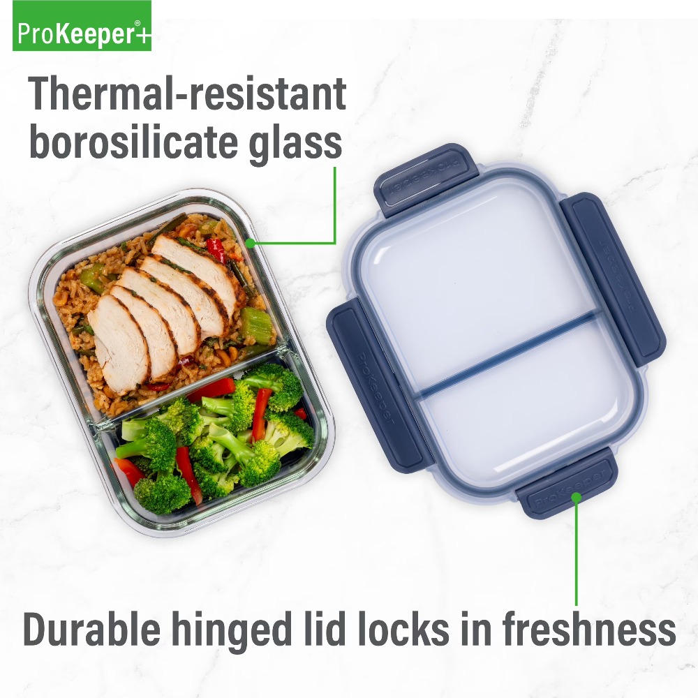 Meal Prep Oven Safe Containers - ชุดกล่องใส่อาหารแก้วโบโรซิลิเกตคุณภาพพรีเมียมสำหรับอาหารกลางวันและสลัด พร้อมฝาปิดแบบ Snap Lock ป้องกันการรั่วซึม ปลอดสาร