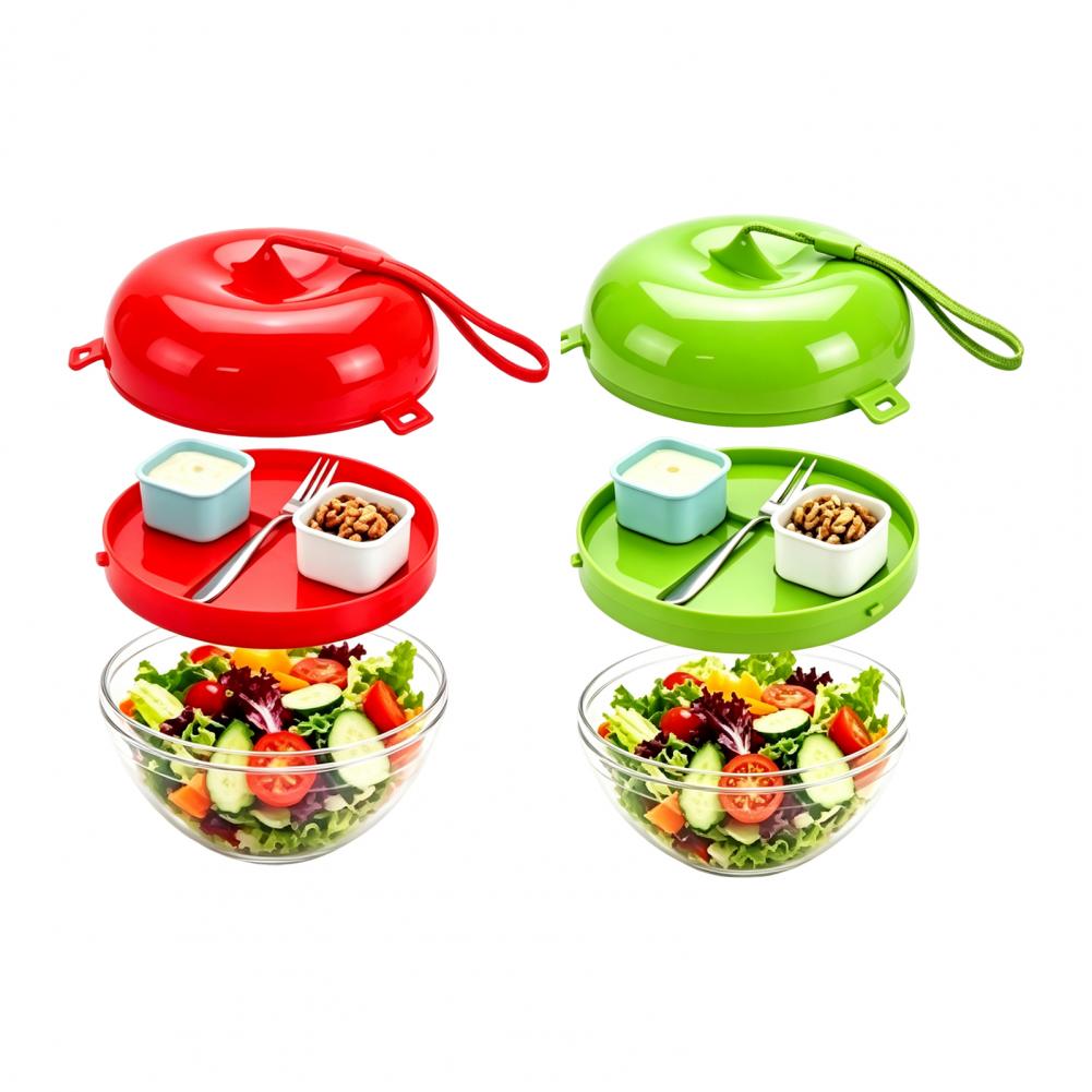 Meal Prep Healthy - ชามเตรียมอาหารเพื่อสุขภาพแบบพกพาสำหรับพกไปทำงาน ชามสลัดทรงแอปเปิ้ลพร้อมช่องแบ่งสำหรับใส่อาหาร