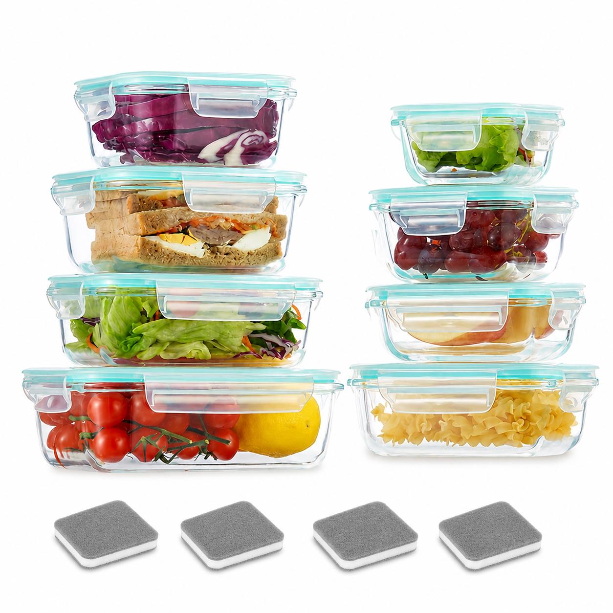 Meal Prep Glass Containers With Lids - ชุดภาชนะเก็บอาหารแก้วปิดผนึก 16 ชิ้น, กล่องอาหารกลางวัน, ใช้กับไมโครเวฟและเตาอบได้ -