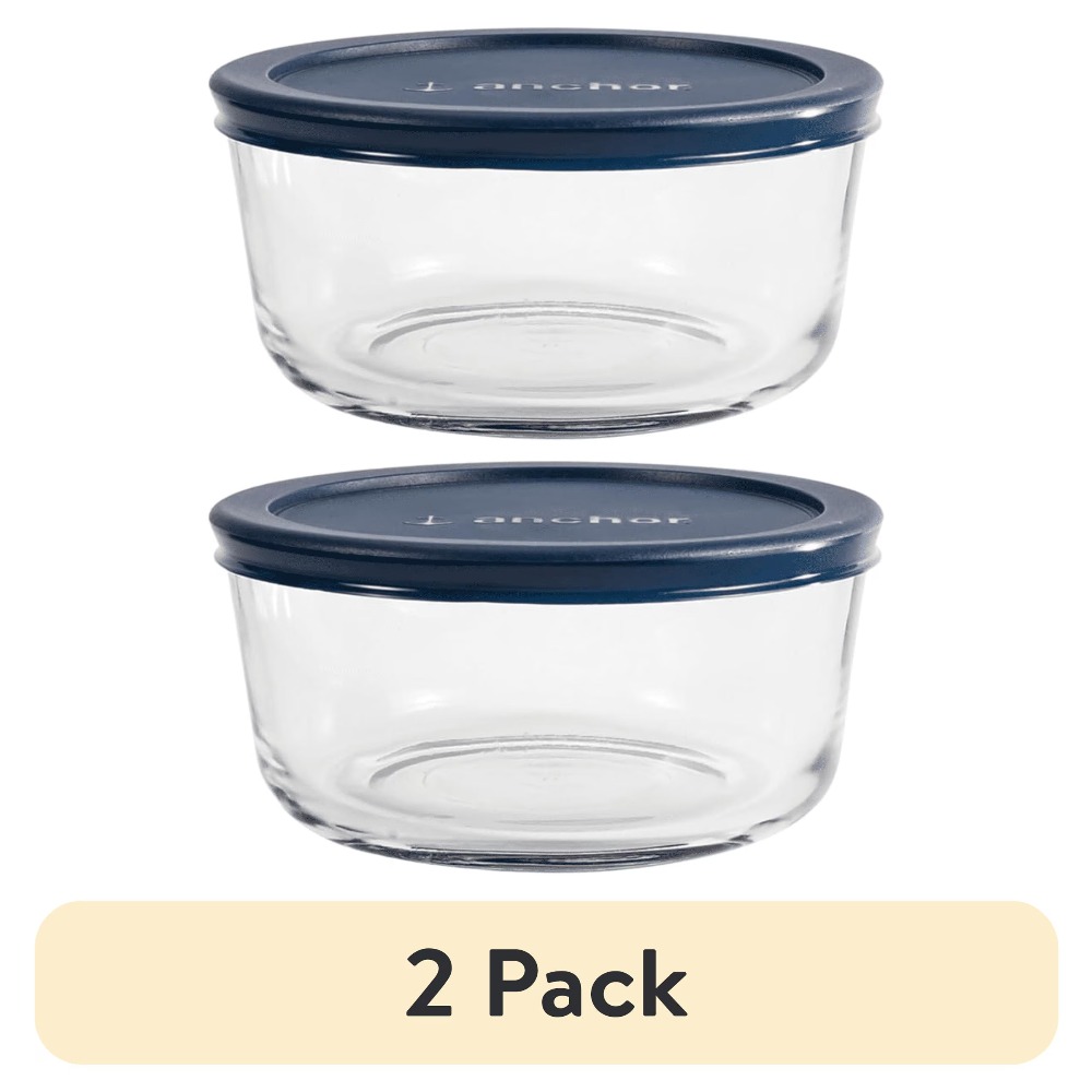 Meal Prep Glass Containers With Lids - ชุดกล่องเก็บอาหารแก้วทรงกลม 2 ชิ้น พร้อมฝาปิดสุญญากาศ ความจุ 4