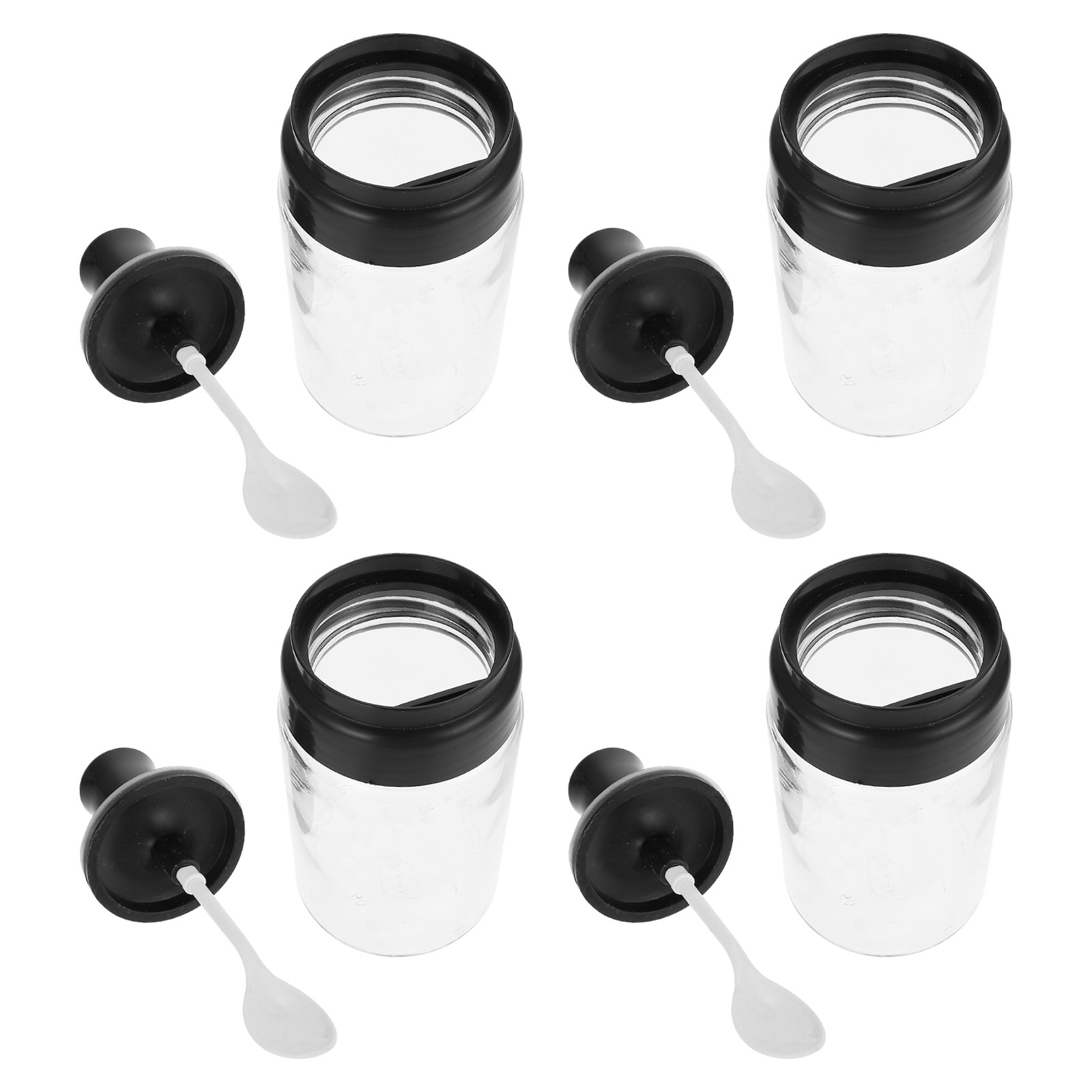 Meal Prep Glass Containers With Lids - ขวดแก้วใส่เครื่องเทศ 4 ชิ้น พร้อมฝาปิดแบบมีช้อน ภาชนะเก็บเครื่องปรุงแบบสุญญากาศ สำหรับเตรียมอาหาร