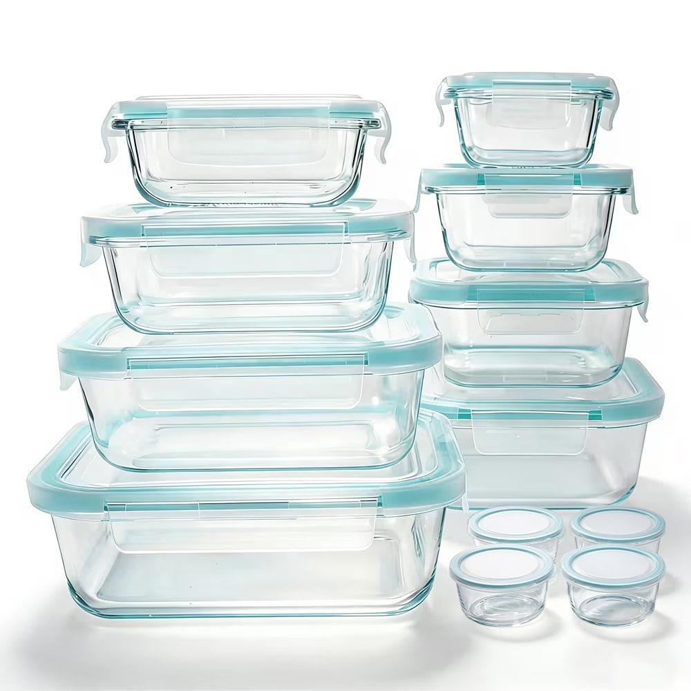 Meal Prep Oven Safe Containers - ชุดกล่องเก็บอาหารแก้ว 24 ชิ้น ดีไซน์ทันสมัย ผลิตจากแก้วบอโรซิลิเกตใส กล่องเตรียมอาหารแบบปิดสนิท