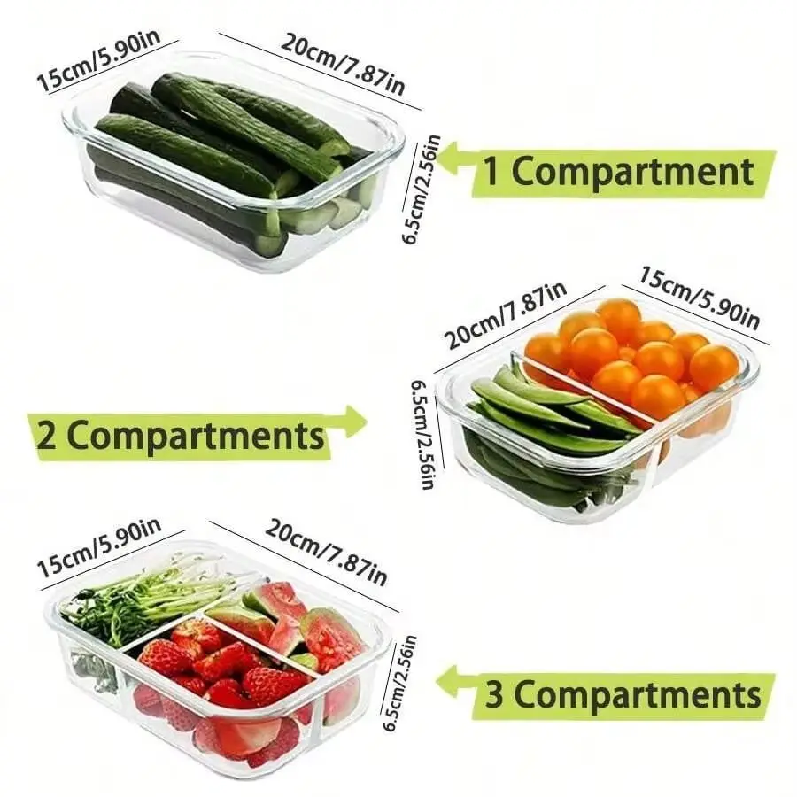 Meal Prep Glass Containers With Lids - ภาชนะเก็บอาหารแก้วพร้อมฝาปิด สำหรับเตรียมอาหาร ใช้กับตู้เย็นและเครื่องล้างจานได้ โปร่งใสสำหรับเก็บอาหาร สลัด ผลไม้