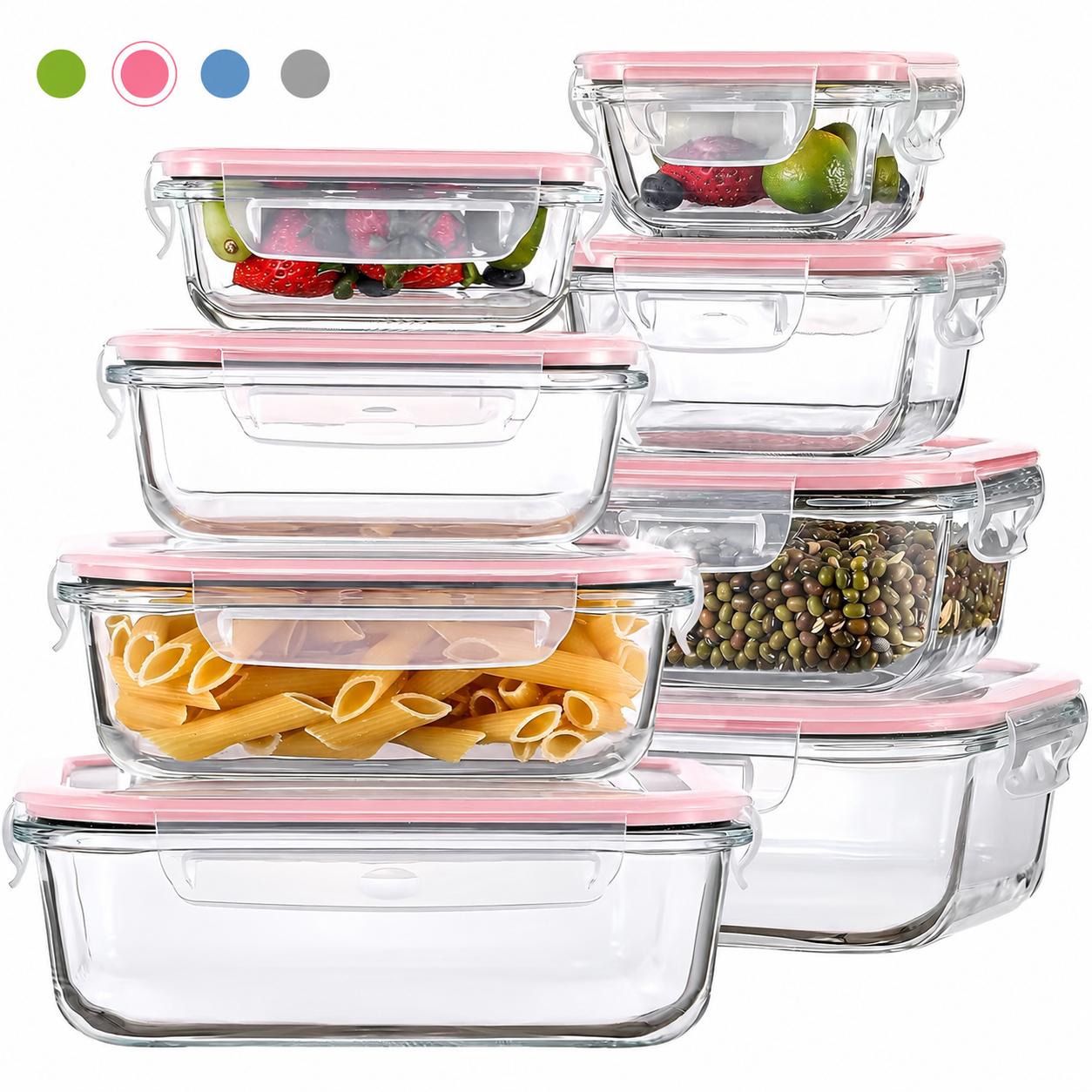Meal Prep Oven Safe Containers - ชุดกล่องเก็บอาหารแก้วบอโรซิลิเกตแบบซ้อนกันได้ 8/12 ชิ้น ปิดสนิทป้องกันการรั่วซึม กล่องอาหารกลางวันเบนโตพร้อมฝาใส ปราศจากสาร