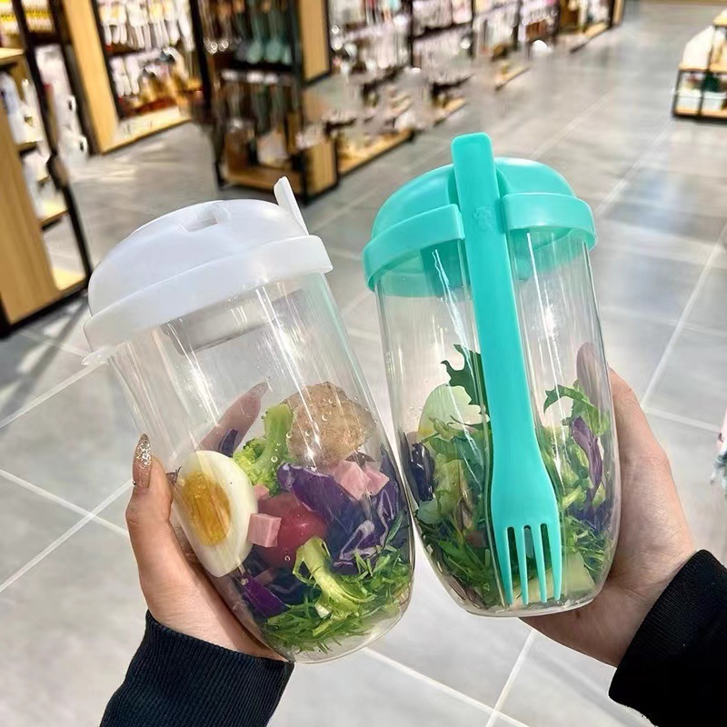 ชามสลัดพกพาพร้อมฝาปิดและส้อมใน - Meal Prep Healthy บทวิจารณ์และราคา