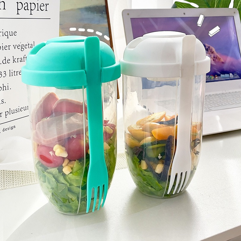 ชามสลัดพกพาพร้อมฝาปิดและส้อมใน - Meal Prep Healthy บทวิจารณ์และราคา