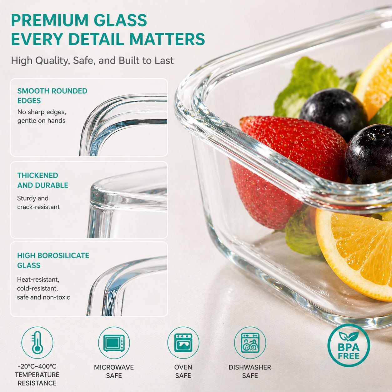 ชุดภาชนะเก็บอาหารแก้วปิดผนึก 1 - Meal Prep Glass Containers With Lids บทวิจารณ์และราคา