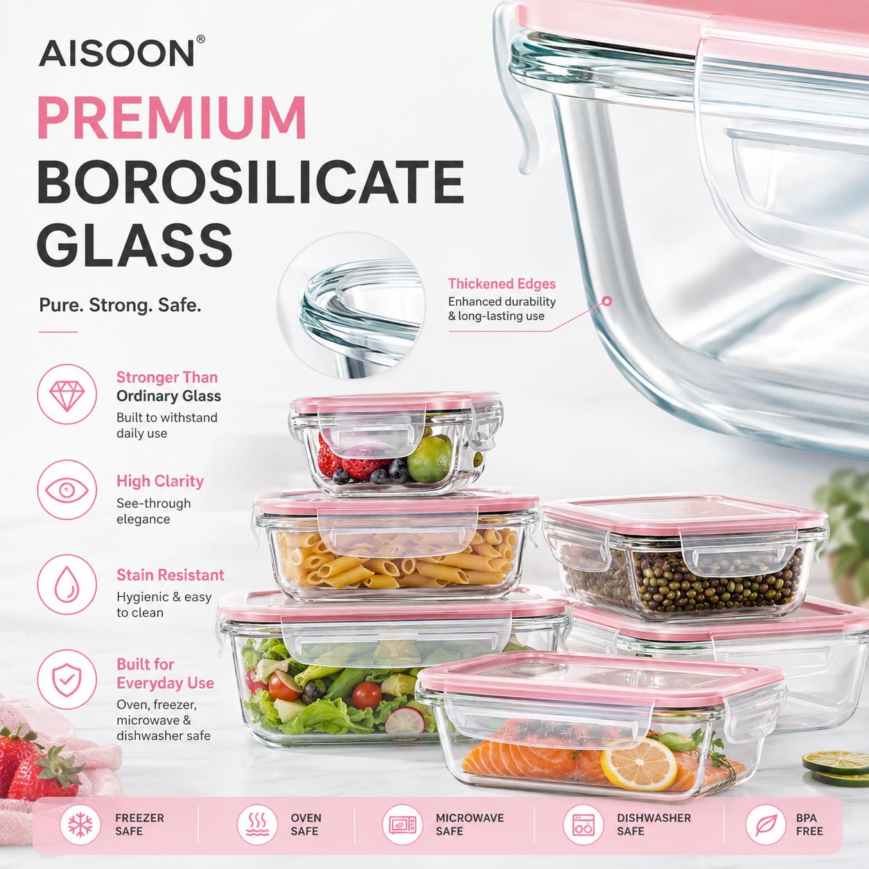 ชุดกล่องเก็บอาหารแก้วบอโรซิลิเ - Meal Prep Oven Safe Containers บทวิจารณ์และราคา